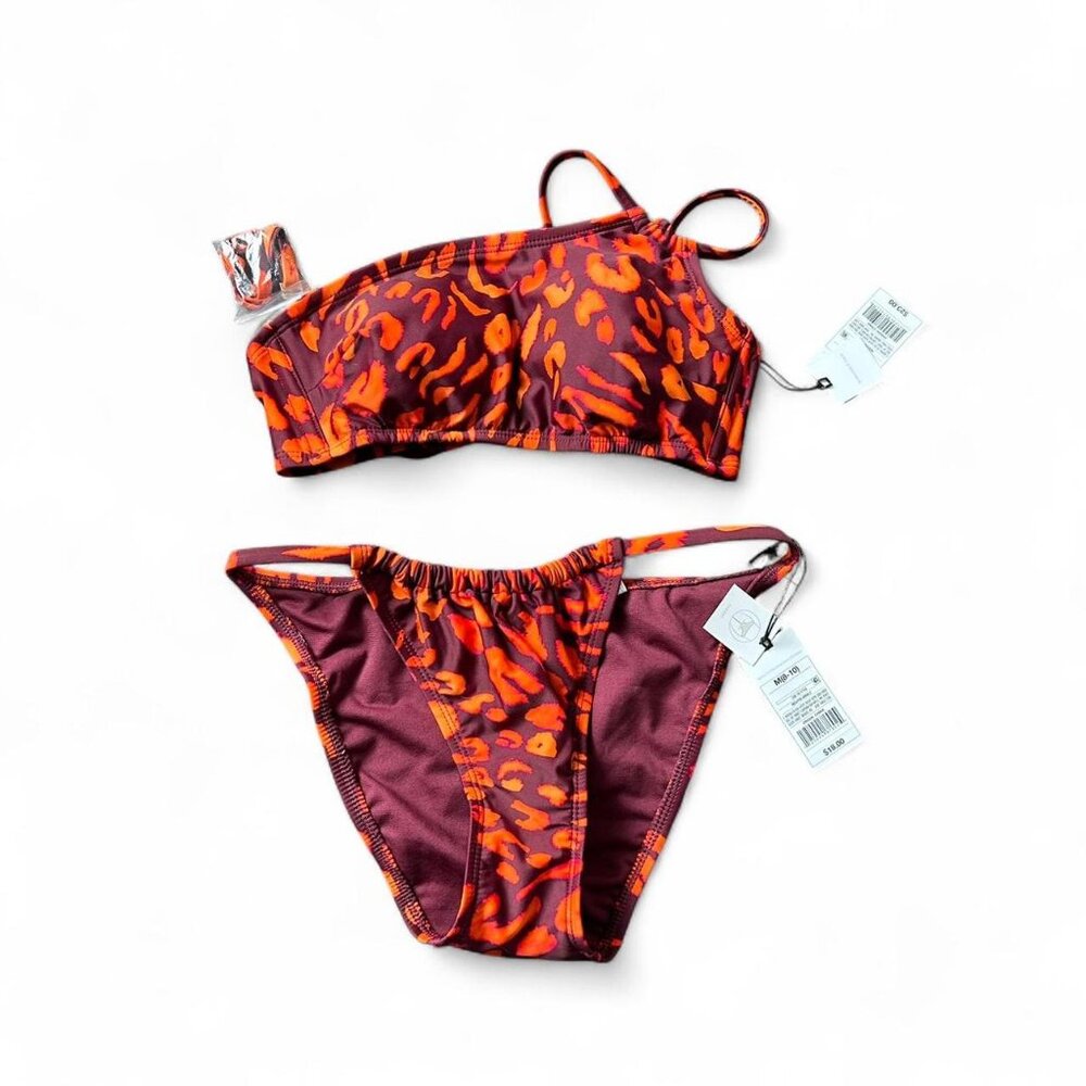 Red and orange one shoulder top and cheeky bottoms bikini set #beachwear medium